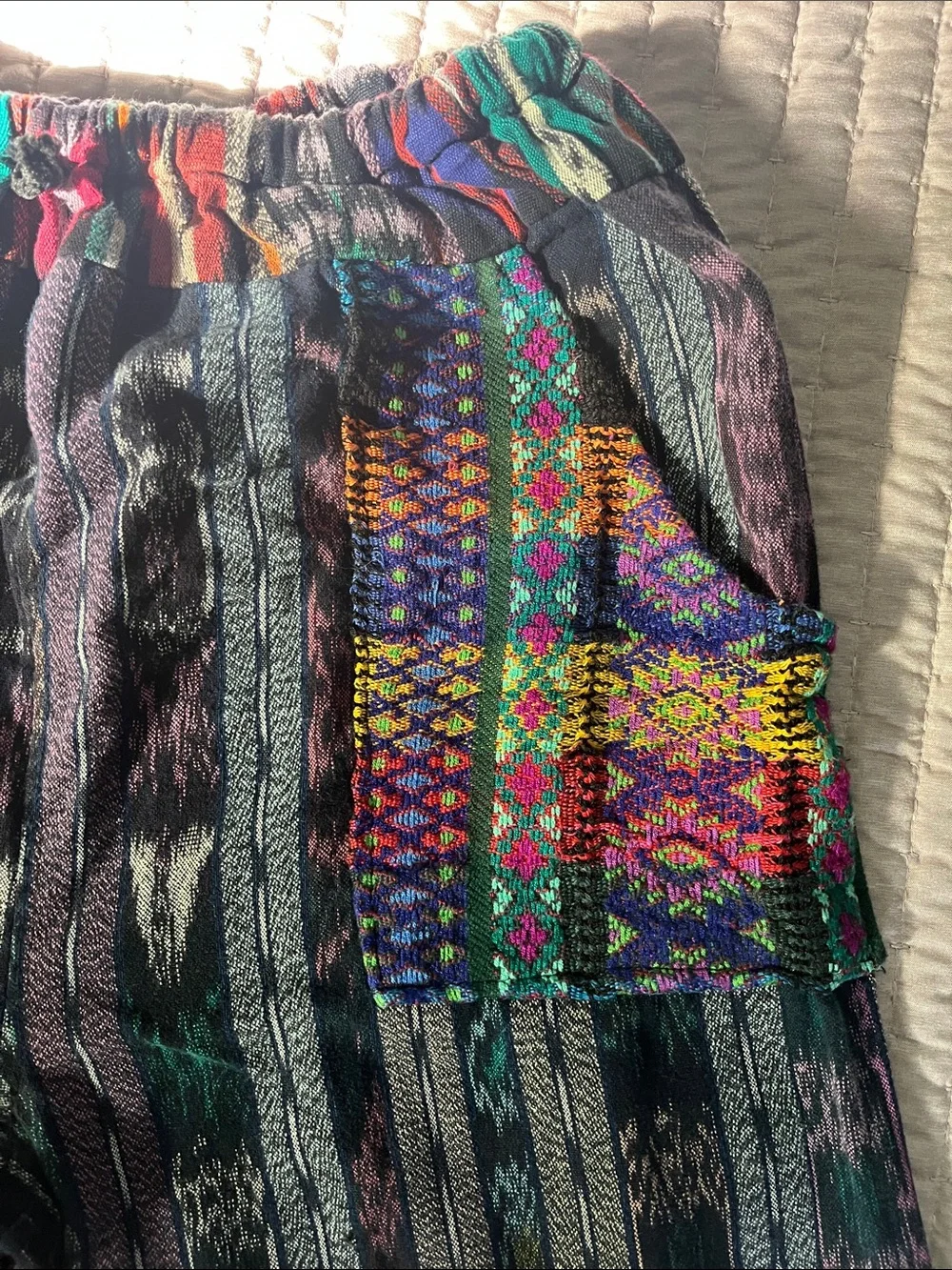 Boho Embroidered Stripe Jogger Pants - Multicolor